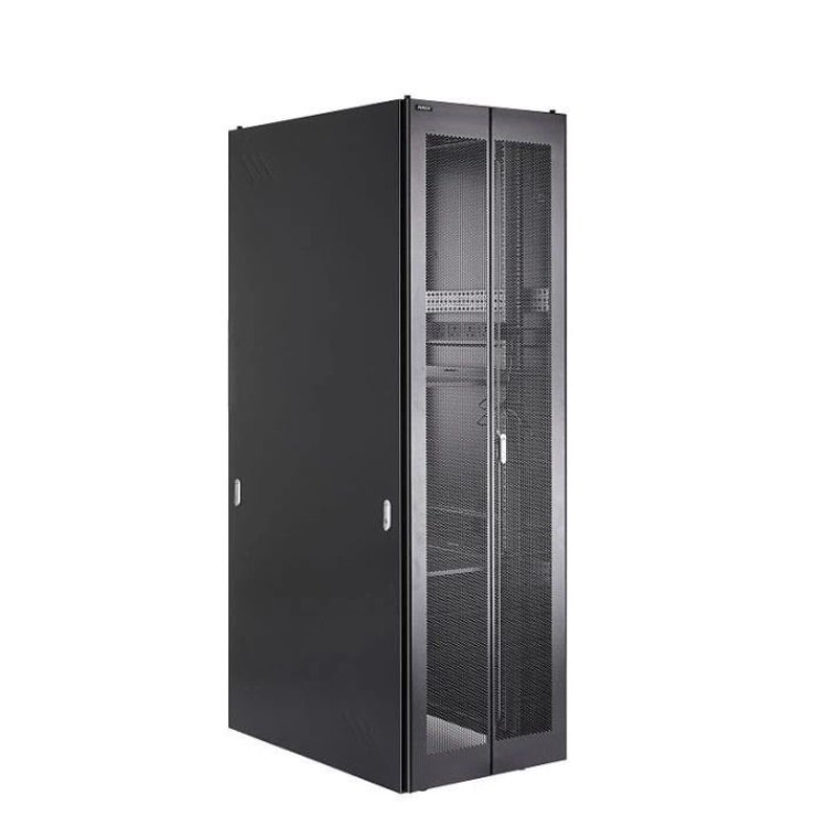 Szafa stojąca 19" 42U 600x1000mm, podwójne drzwi przednie perforowane, podwójne drzwi tylne perforowane, panel wentylacyjny 4- wentylatorowy, stopki, czarna RAL 9005