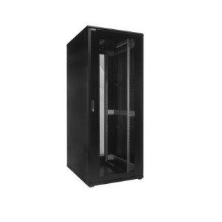 Szafa stojąca 19" 42U 600x600mm drzwi przednie szklane, drzwi tylne metalowe pełne, panel wentylacyjny 2-wentylatorowy, stopki, czarna RAL 9005