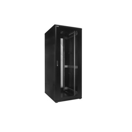 Szafa stojąca 19" 42U 600x600mm drzwi przednie szklane, drzwi tylne metalowe pełne, panel wentylacyjny 2-wentylatorowy, stopki, czarna RAL 9005
