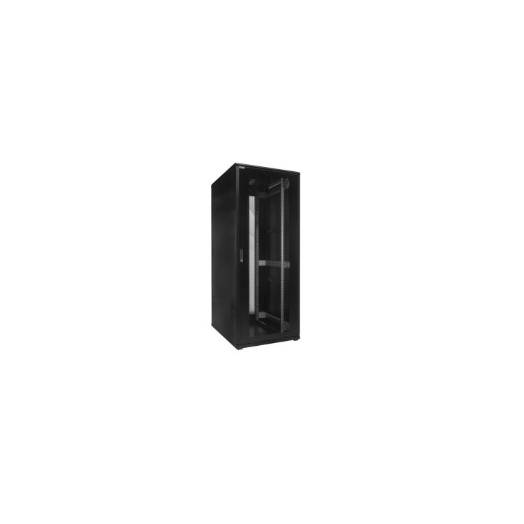 Szafa stojąca 19" 42U 800x800mm drzwi przednie szklane, drzwi tylne metalowe pełne, panel went. 4-went., stopki, czarna RAL 9005