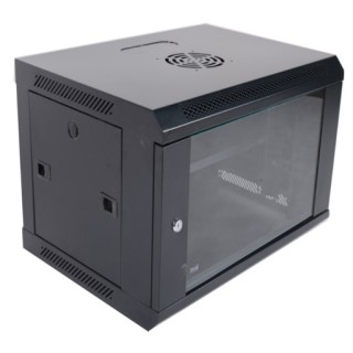 Szafa wisząca 19" 6U 600x450 czarna RAL 9005, drzwi przednie przeszklone, zdejmowane osłony boczne