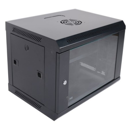 Szafa wisząca 19" 6U 600x450 czarna RAL 9005, drzwi przednie przeszklone, zdejmowane osłony boczne
