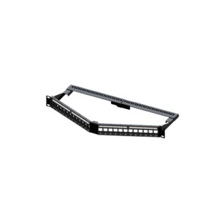 Patchpanel kątowy 19” UTP 24xRJ45 1U, pusty, czarny, zdejmowana rama