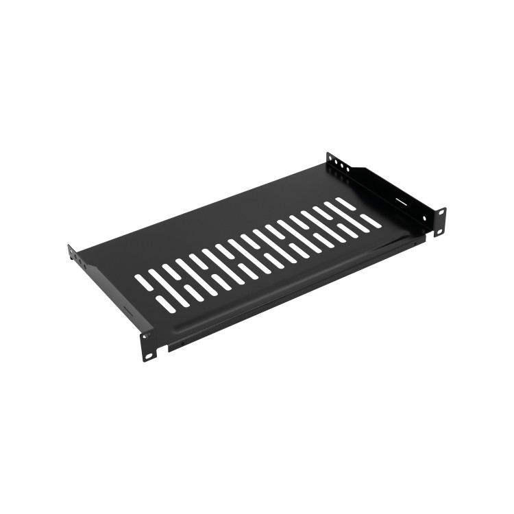 Półka stała CobiCabling 1U nośność 25kg, mocowanie na 2 belkach, 250mm głębokości, RAL 9005 czarny