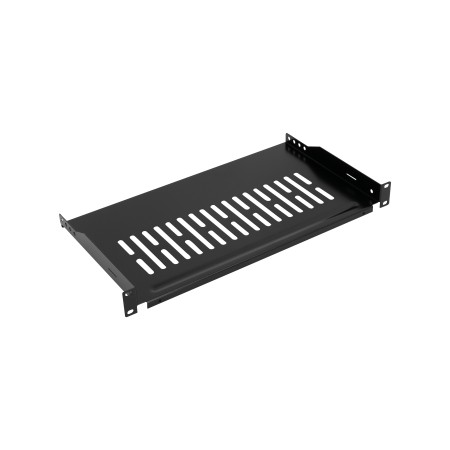 Półka stała CobiCabling 1U nośność 25kg, mocowanie na 2 belkach, 250mm głębokości, RAL 9005 czarny