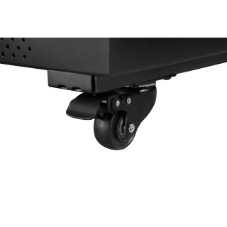 Szafa dystrybucyjna CobiCabling Vertical 19" 27U 600x800mm, drzwi przednie przeszklone, drzwi tylne pełne, panel wentylacyjny 4-wentylatorowy , kółka - 2 z blokadą, stopki,  czarna RAL 9004