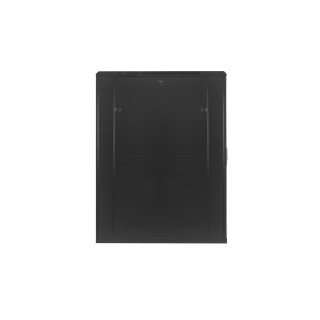 Szafa dystrybucyjna Vertical 19" 27U 600x1000mm, drzwi przednie przeszklone, drzwi tylne pełne, panel wentylacyjny 4-wentylatorowy z kablem zasilającym, kółka - 2 z blokadą, stopki, czarna RAL 9004