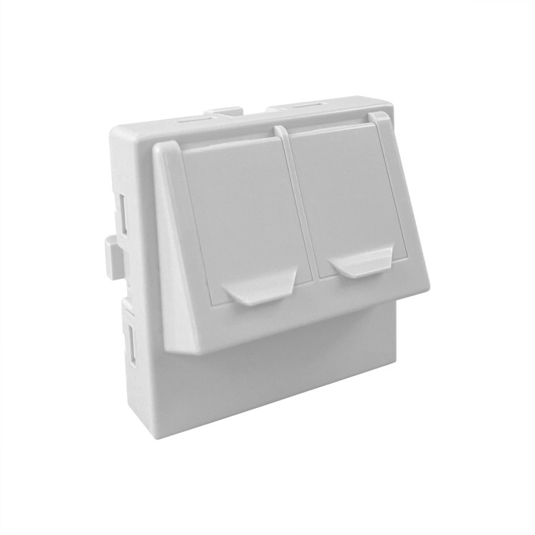 Adapter kątowy z uchylnymi przysłonami CobiCabling 45x45mm 2xRJ45 keystone, biały RAL 9010