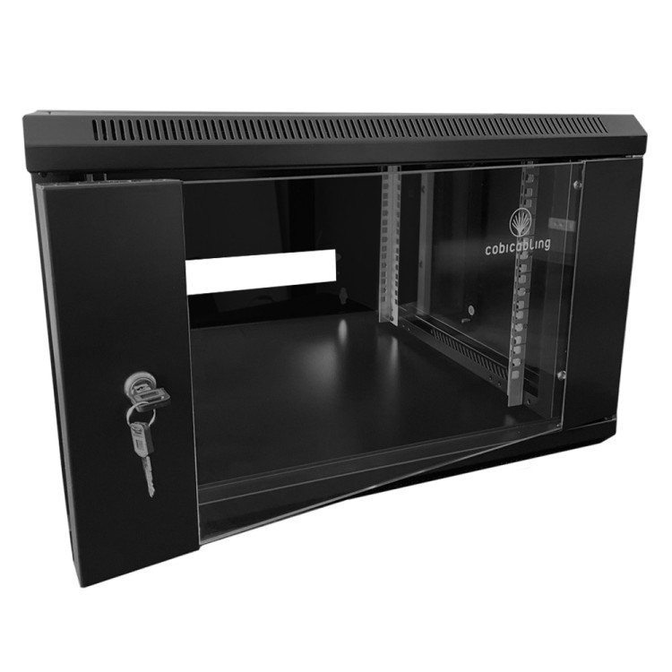 Szafa wisząca CobiCabling Ravus 19" 15U 600x600mm, drzwi przednie przeszklone, zdejmowane osłony boczne z zamkiem, czarna RAL 9005