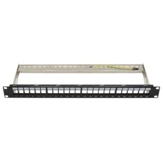 Patchpanel 19" FTP 24xRJ45 1U pusty z uchwytami, czarny