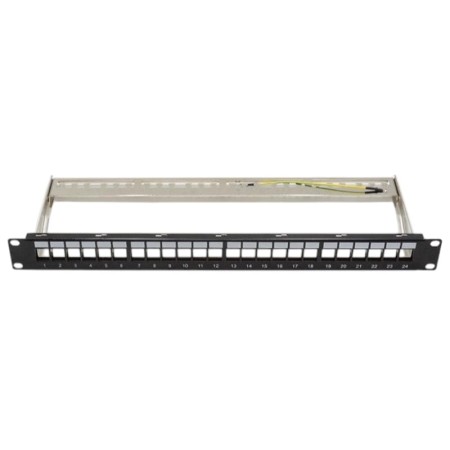 Patchpanel 19" FTP 24xRJ45 1U pusty z uchwytami, czarny